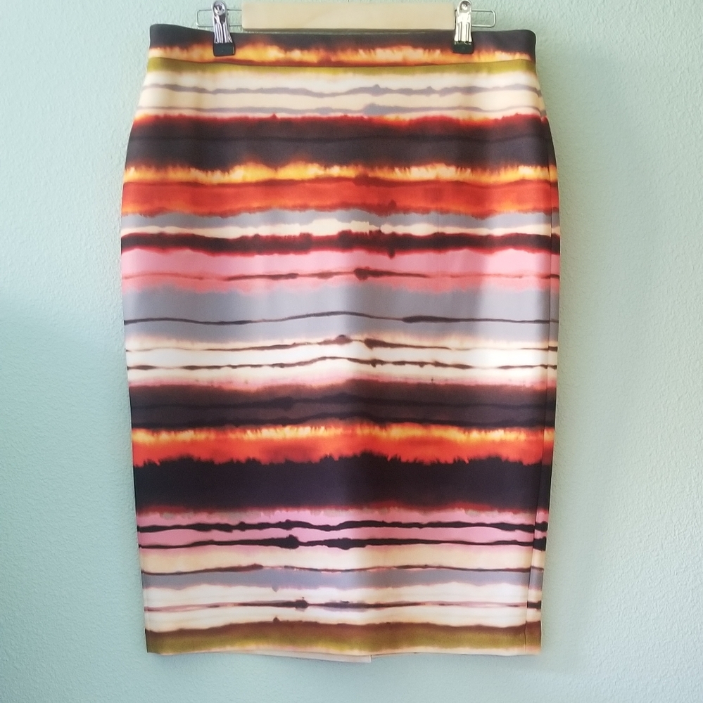 Tommy Hilfiger skirt double knit cotton striped pencil style orange